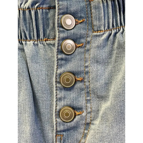 No Boundaries Womens Size M (7-9) Blue Jean Button Fly Shorts Elastic Waist - Picture 3 of 13